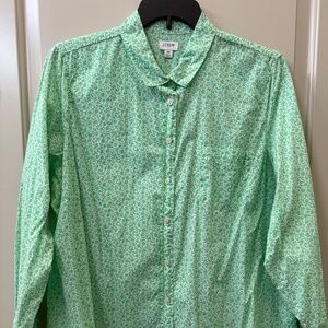 J Crew Women's 3X Mint Green Floral Button Down Shirt